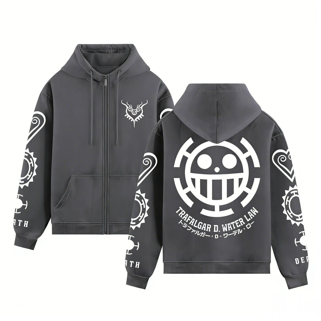 One Piece Trafalgar Law Anime Hoodie Men Women 2026 Spring Autumn Zip Up Streetwear Cosplay Casual Pullover Graphic Print Jacket