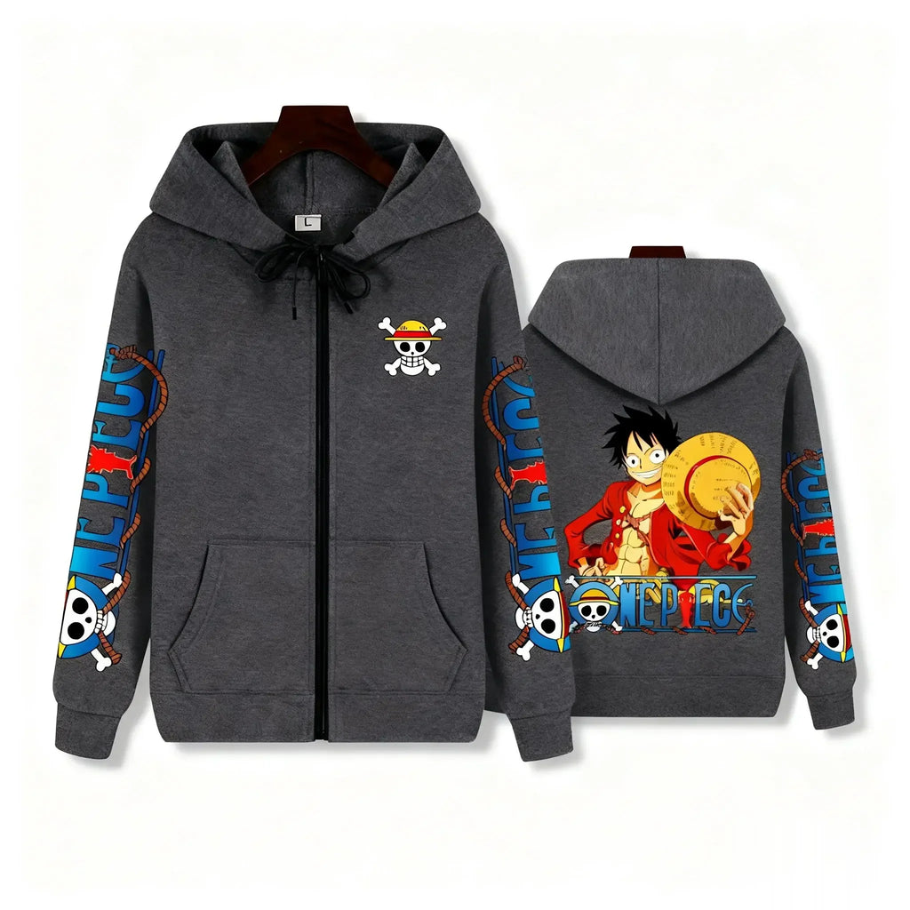 Anime Zip Up Pullover Hoodie Men Women One Piece Luffy Casual Streetwear Y2k Autumn Winter Graphic Print Long Sleeve Jacket Tops