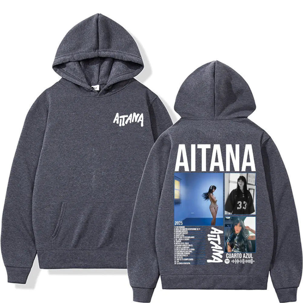 Singer Aitana Cuarto Azul Tour Graphic Hoodies Men Women's Retro Fashion Aesthetic Sweatshirt Fleece Casual Pullovers Streetwear