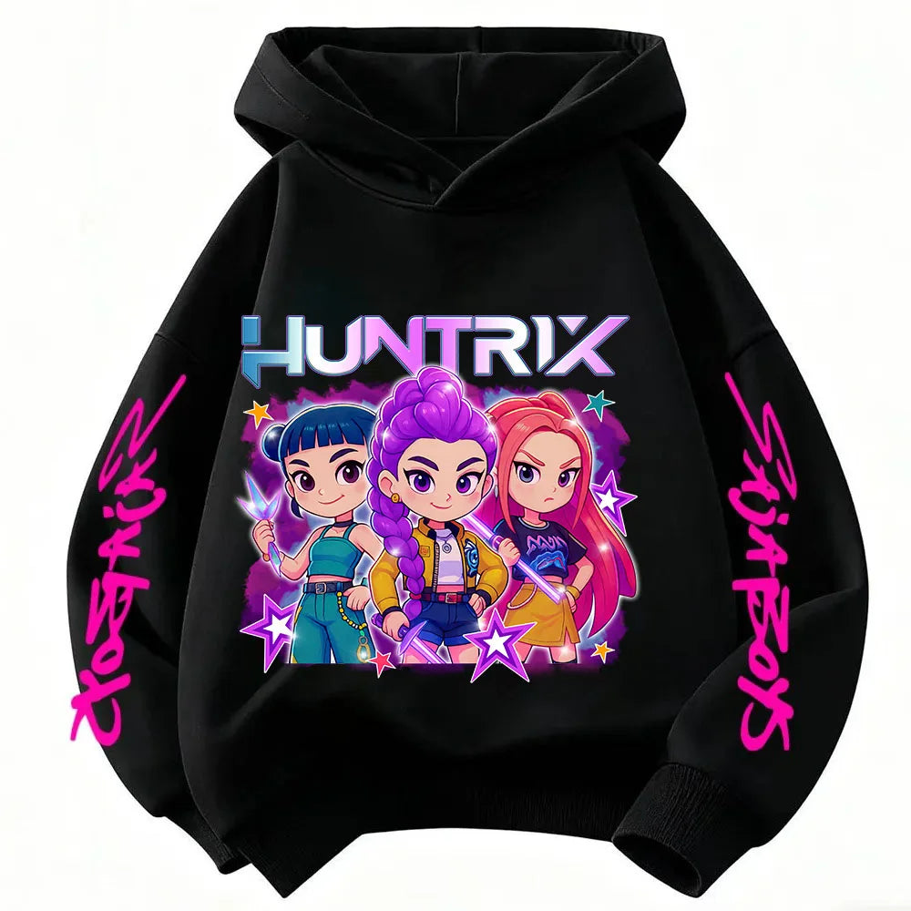 2026 KPop Demon Hunter Cartoon Girls Boy Hooded Sweatshirt Warm Children's Korean Wave Fashion Casual Tops Casual Girls Clothing