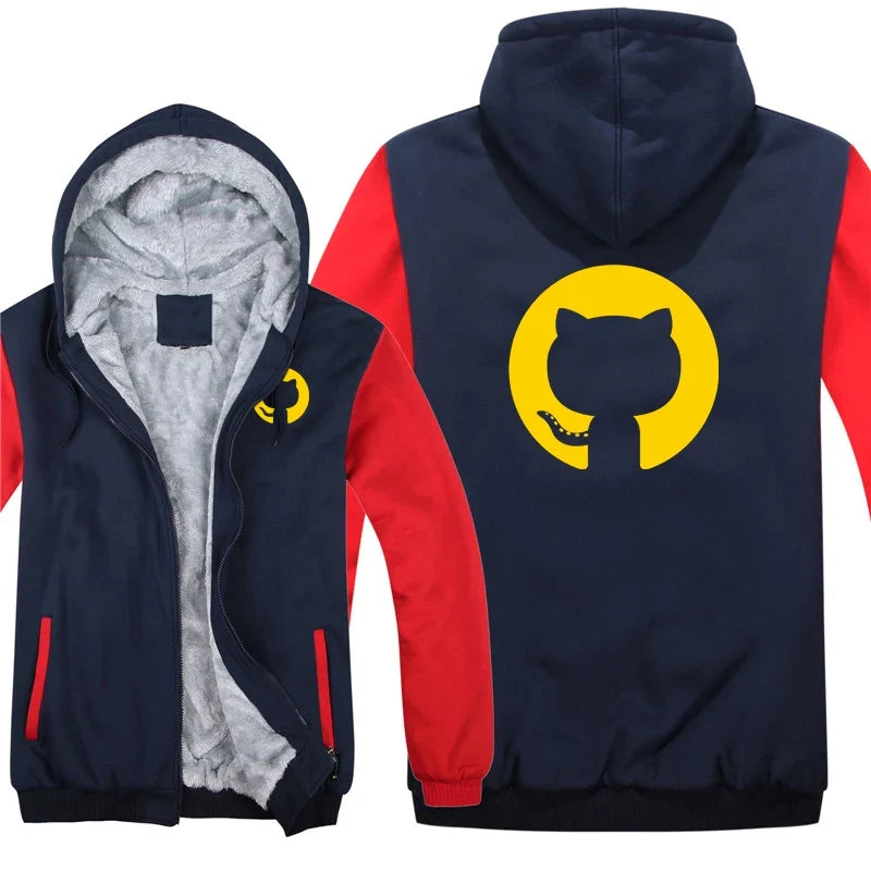 Hoodies Men Coat Winter Warm Fleece Github Programmer Sweatshirts Jacket