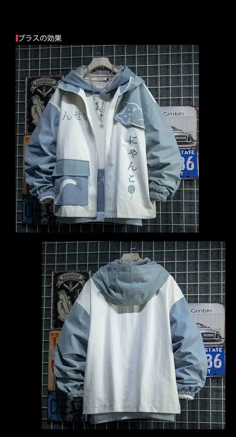 New 2025 Spring Woman Hooded Cute Shark Print Japanese Style Patchwork Teen Hoodies Jacket Fashion Harajuku Women Sweatshirt