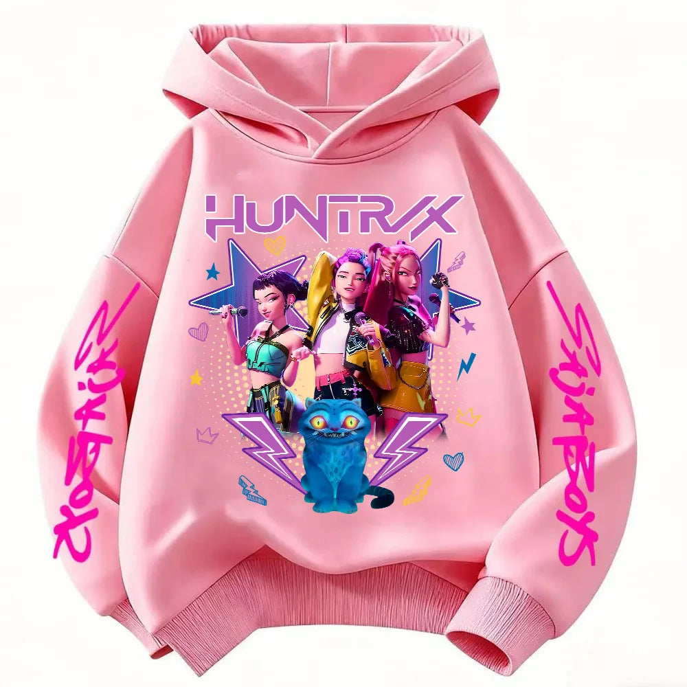 2026 KPop Demon Hunter Cartoon Girls Boy Hooded Sweatshirt Warm Children's Korean Wave Fashion Casual Tops Casual Girls Clothing