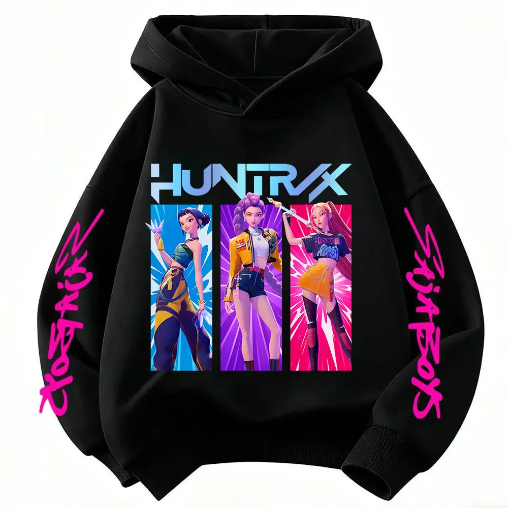 2026 KPop Demon Hunter Cartoon Girls Boy Hooded Sweatshirt Warm Children's Korean Wave Fashion Casual Tops Casual Girls Clothing