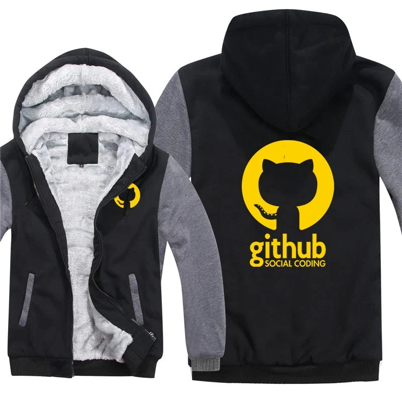 Hoodies Men Coat Winter Warm Fleece Github Programmer Sweatshirts Jacket