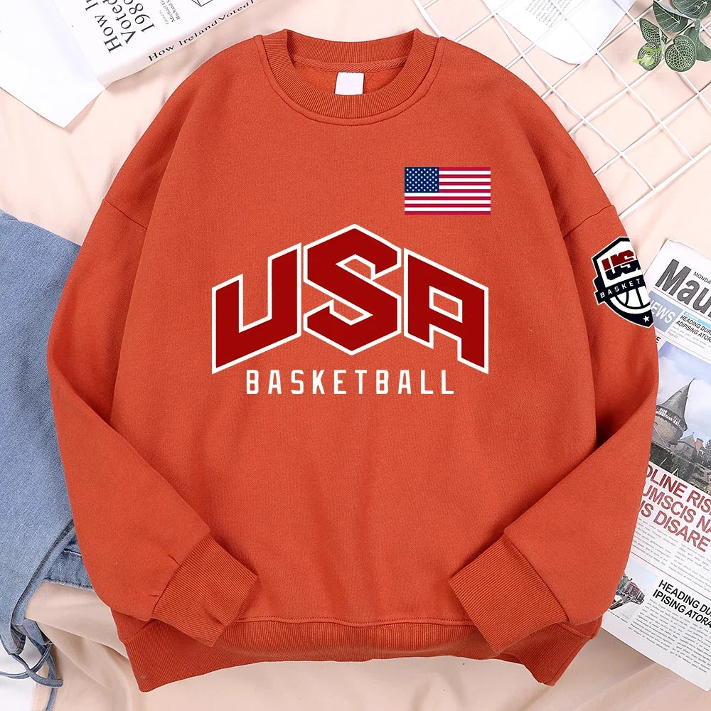 USA Basketballer Printed Street Casual Hoody Men Women Hip Hop Oversized Clothing Loose Warm Fleece Sweatshirts Couple Hoodies