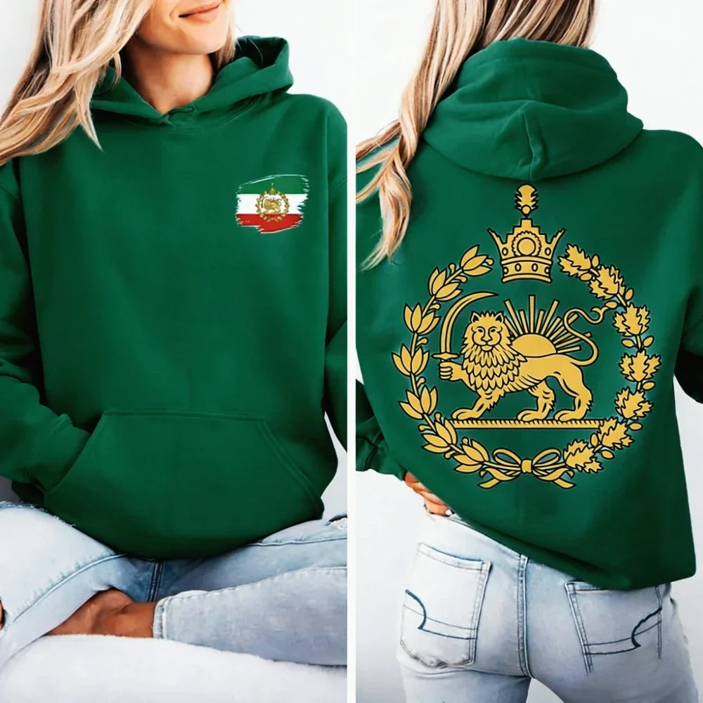 Lion and Sun Iran Hooded Tops Persian Flag Graphic Duplex Printing Clothing Shir-o-Khorshid Emblem Pullover Men Women Hoodies