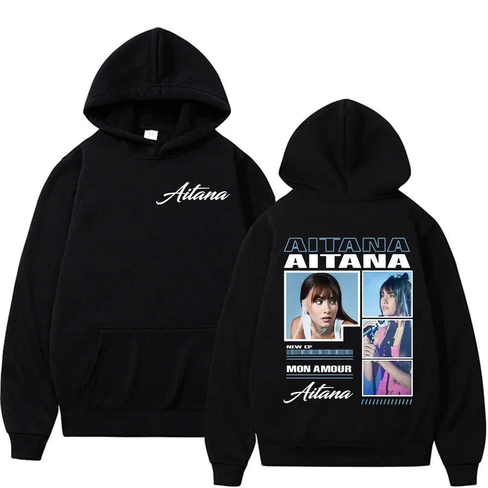 Singer Aitana Cuarto Azul Tour Graphic Hoodies Men Women's Retro Fashion Aesthetic Sweatshirt Fleece Casual Pullovers Streetwear