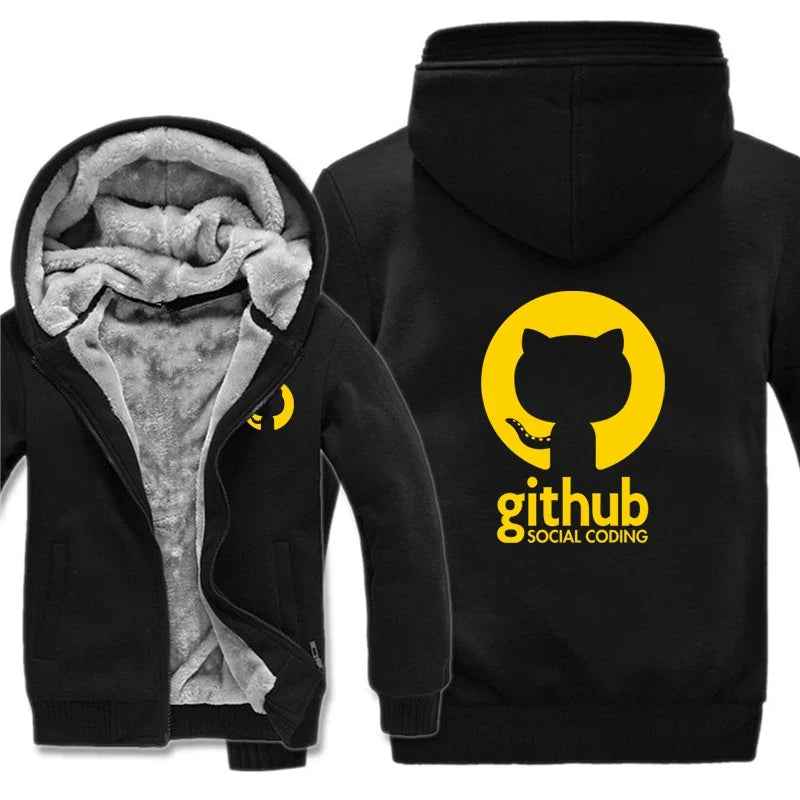 Hoodies Men Coat Winter Warm Fleece Github Programmer Sweatshirts Jacket