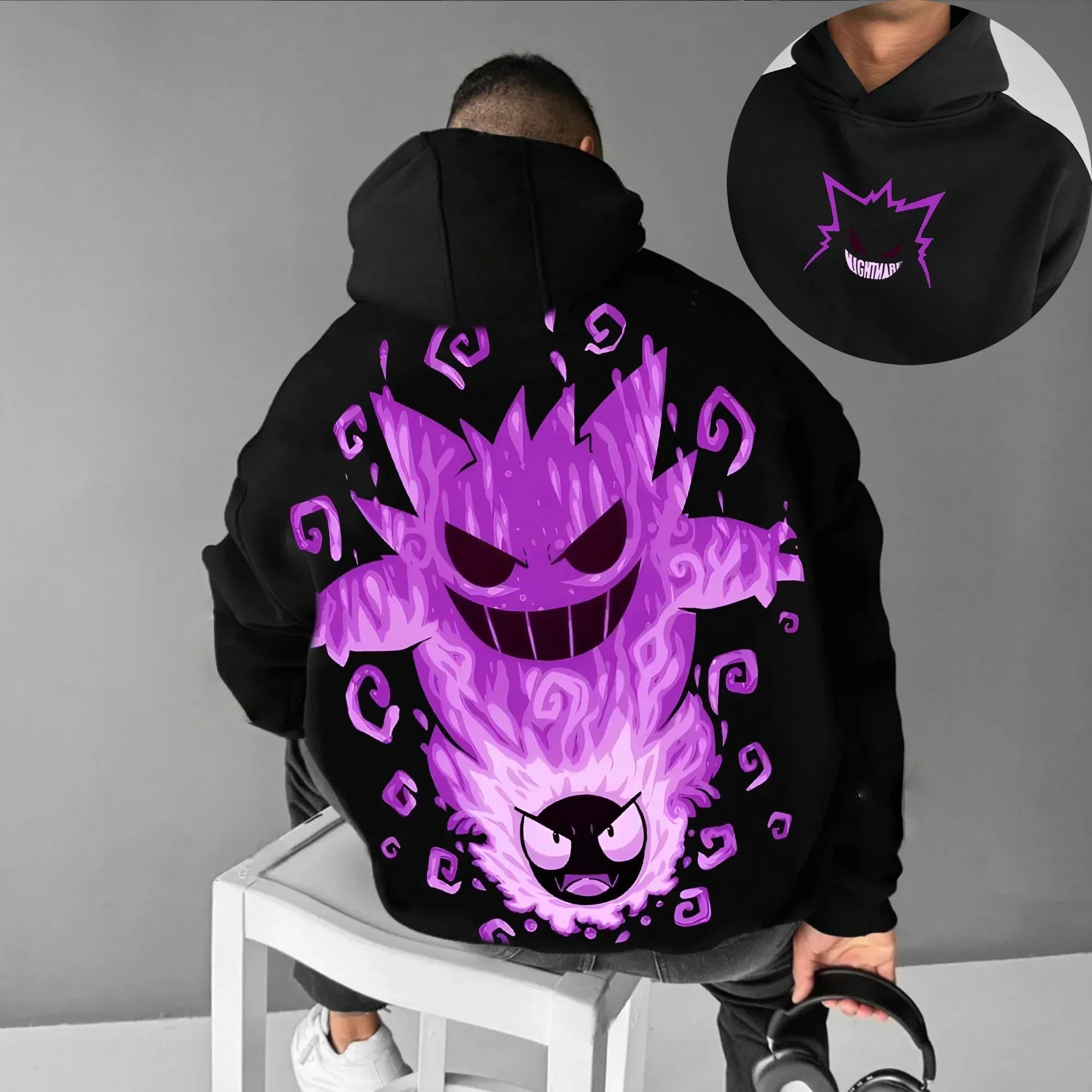 Pok¨¦mon Gengar Double-sided Printing Hoodie for Men Women 2025 Autumn/Winter New Y2K Harajuku Plus Size Casual Sweatshirt Top