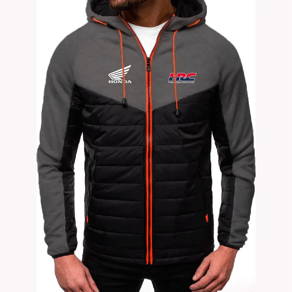 Comfortable Jacket Slim Coat Men's New Seven-color Cotton-padded racing Print Patchwork Hoodies