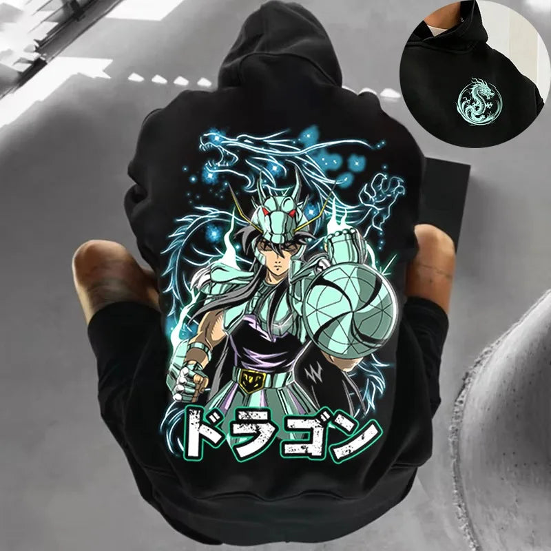 Dragon Shiryu Pattern Autumn Winter Hoodie Harajuku Double-sided Printed Men's Women's Y2k Street Long Sleeved Top