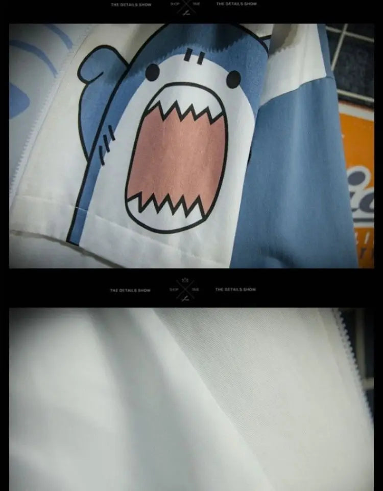 New 2025 Spring Woman Hooded Cute Shark Print Japanese Style Patchwork Teen Hoodies Jacket Fashion Harajuku Women Sweatshirt
