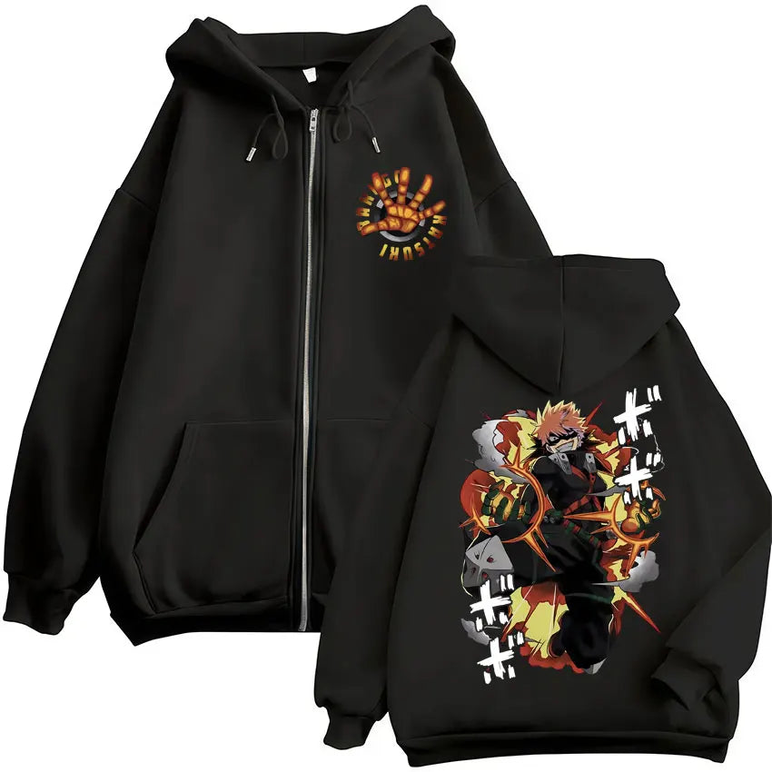 Japan Anime My Hero Academia Zip Up Hoodies Harajuku Fashion Manga Vintage Sweatshirt Men Women Fleece Oversized Tracksuit Coats
