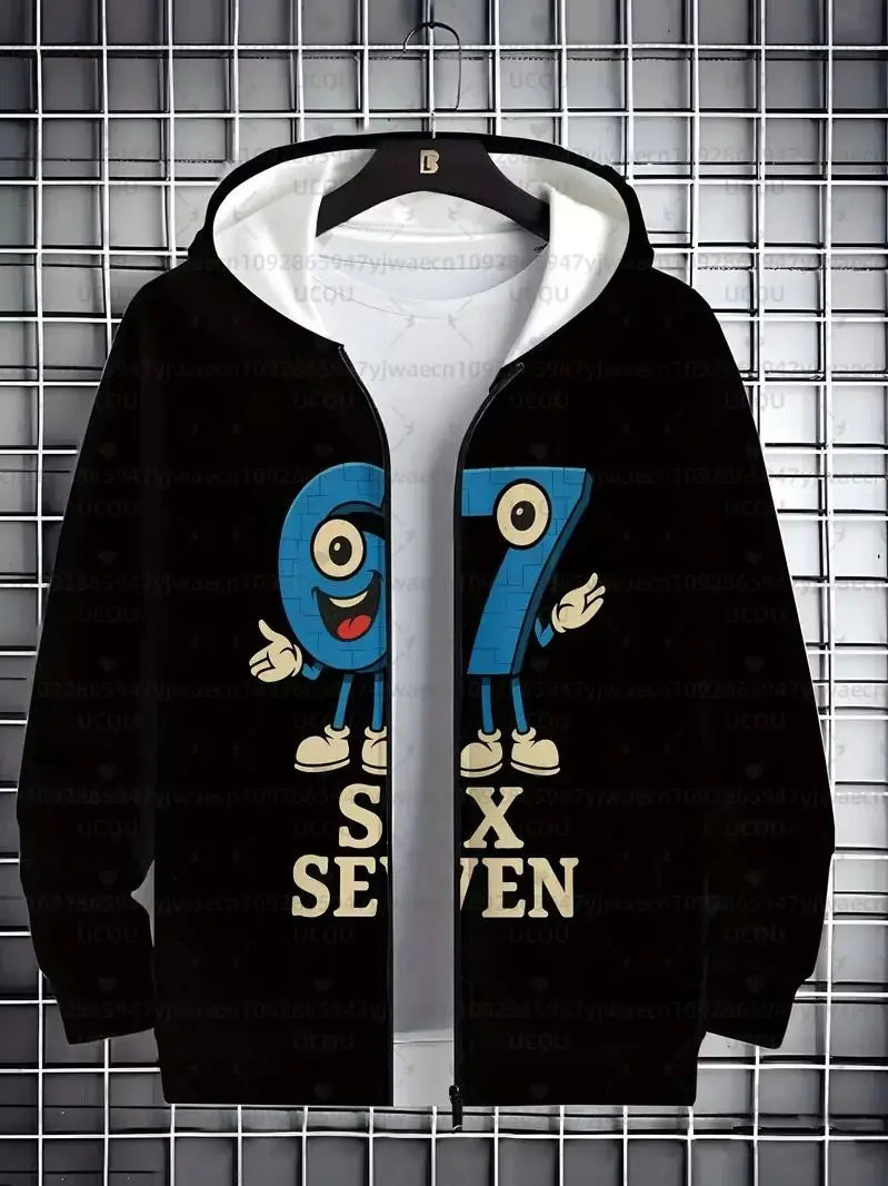 Autumn and Winter Boys' Girl's 3D Print Hooded Zipper Kids 67 Six Seven Italian Brain Rot Math Joke Men's Women's Hoodies