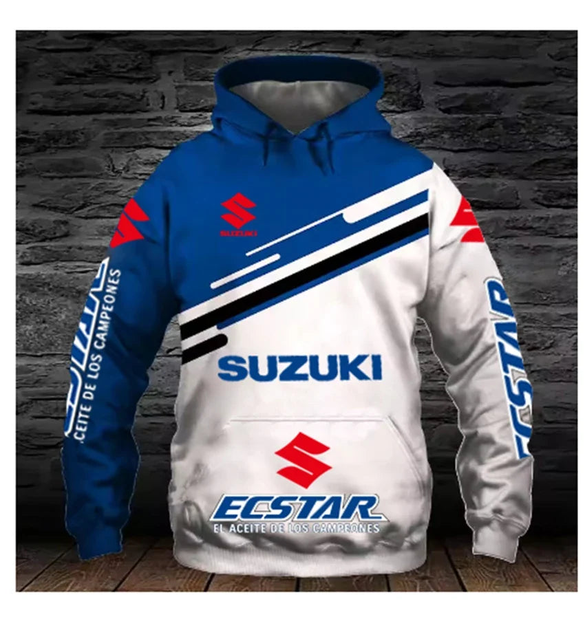 men's sweatshirt for the Suzuki Endurance Race is a popular outdoor activity featuring motorcycles and young engines.