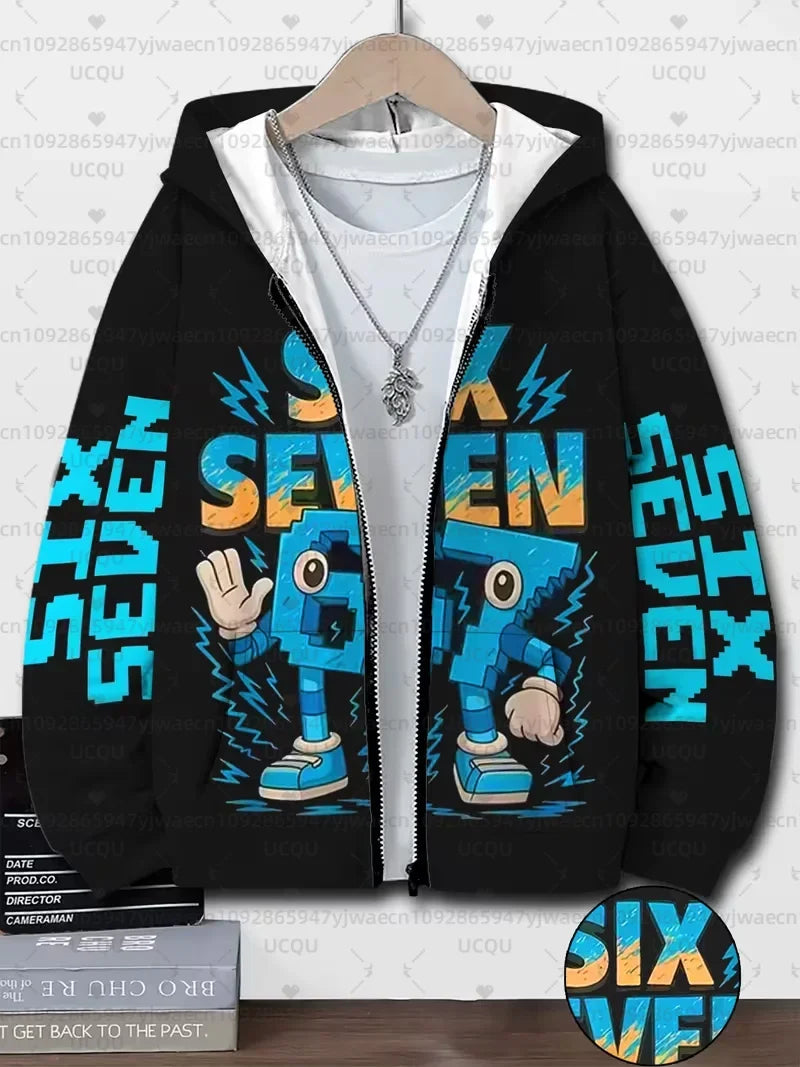 Autumn and Winter Boys' Girl's 3D Print Hooded Zipper Kids 67 Six Seven Italian Brain Rot Math Joke Men's Women's Hoodies