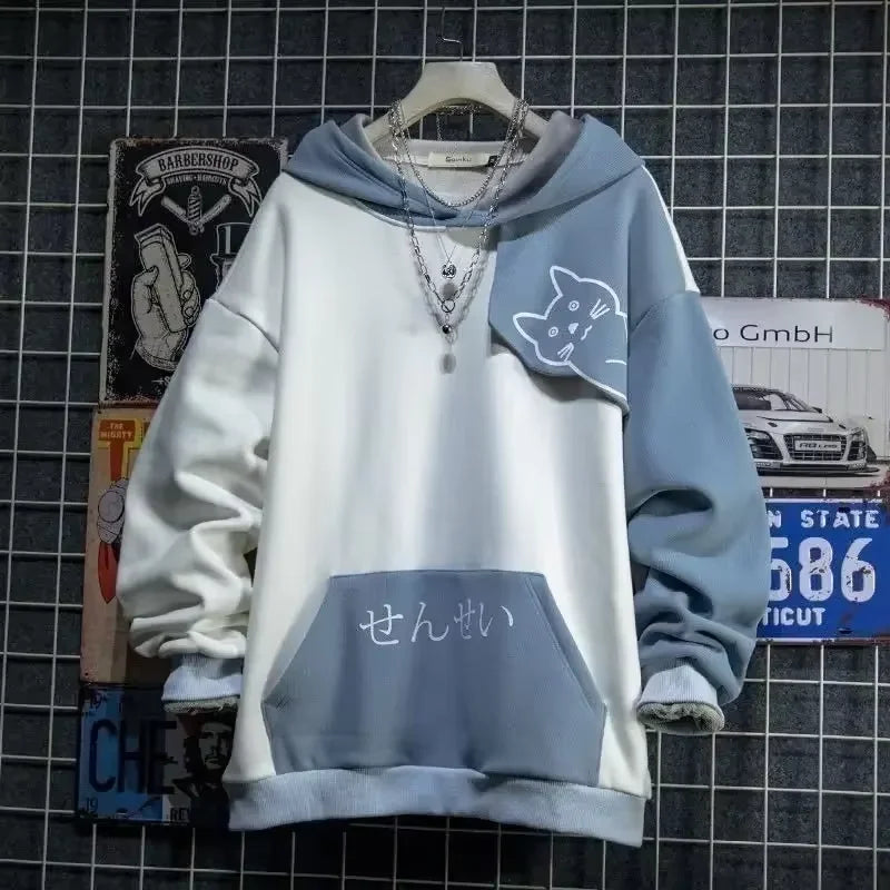 New 2025 Spring Woman Hooded Cute Shark Print Japanese Style Patchwork Teen Hoodies Jacket Fashion Harajuku Women Sweatshirt