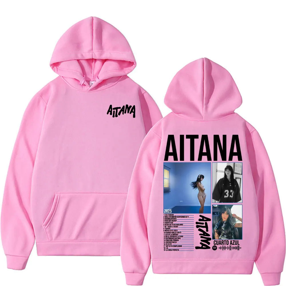 Singer Aitana Cuarto Azul Tour Graphic Hoodies Men Women's Retro Fashion Aesthetic Sweatshirt Fleece Casual Pullovers Streetwear