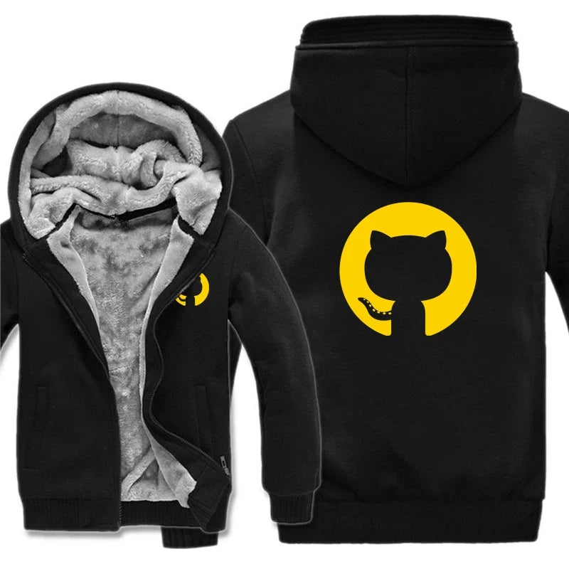 Hoodies Men Coat Winter Warm Fleece Github Programmer Sweatshirts Jacket