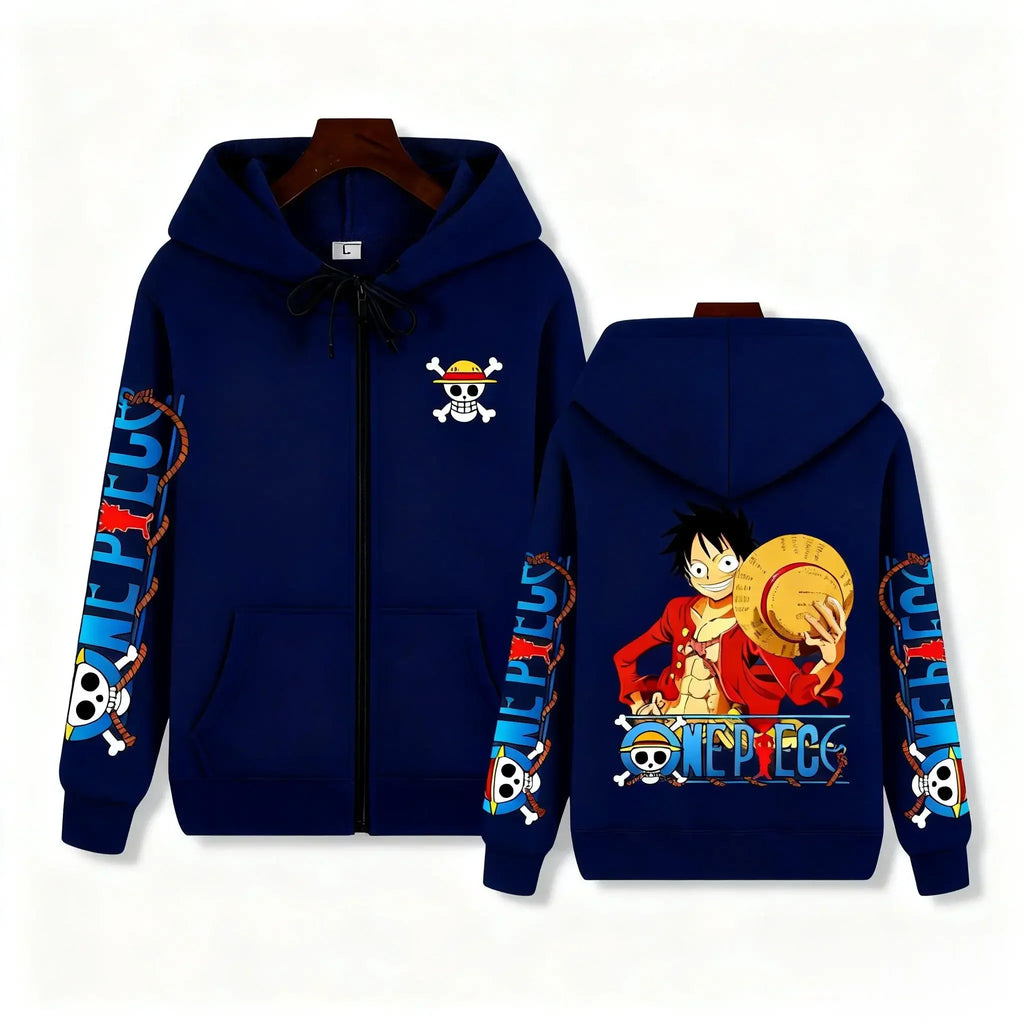 Anime Zip Up Pullover Hoodie Men Women One Piece Luffy Casual Streetwear Y2k Autumn Winter Graphic Print Long Sleeve Jacket Tops