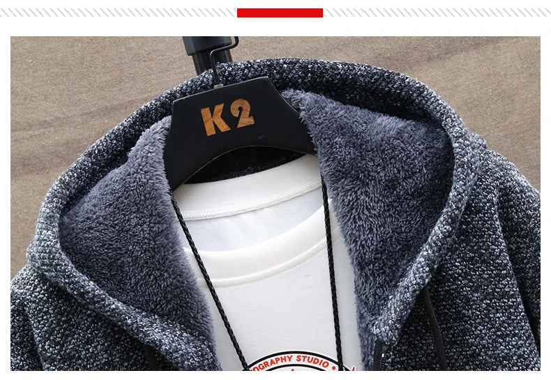 Men's Knit Sweater Fleece Coat Striped Jackets Fashion Hoodies Winter Autumn Thick Warm Windbreaker Pullovers Male Clothing
