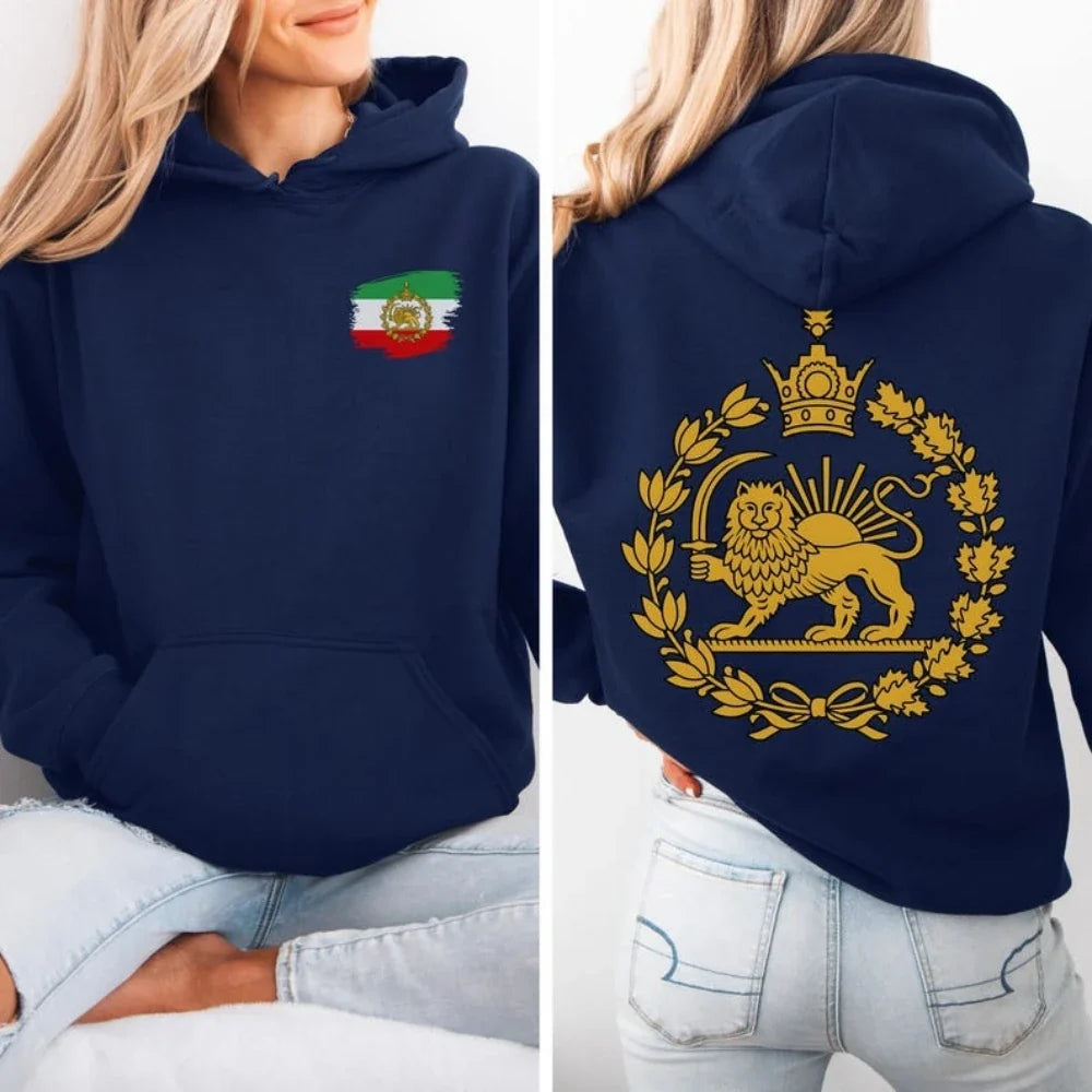 Lion and Sun Iran Hooded Tops Persian Flag Graphic Duplex Printing Clothing Shir-o-Khorshid Emblem Pullover Men Women Hoodies