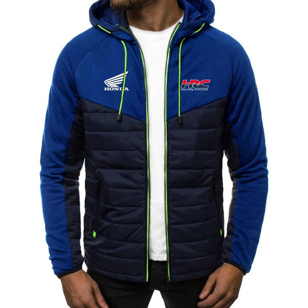 Comfortable Jacket Slim Coat Men's New Seven-color Cotton-padded racing Print Patchwork Hoodies