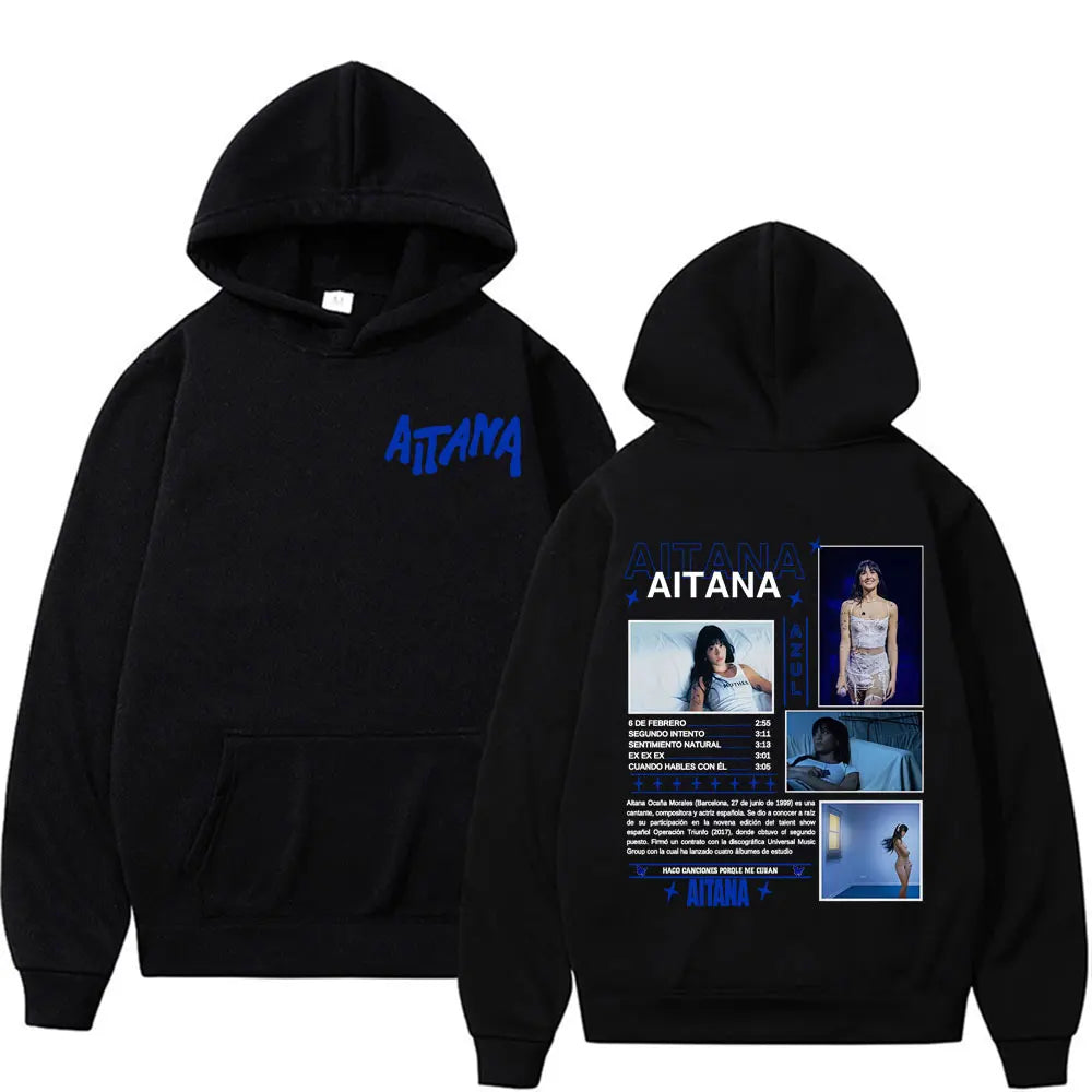 Singer Aitana Cuarto Azul Tour Graphic Hoodies Men Women's Retro Fashion Aesthetic Sweatshirt Fleece Casual Pullovers Streetwear