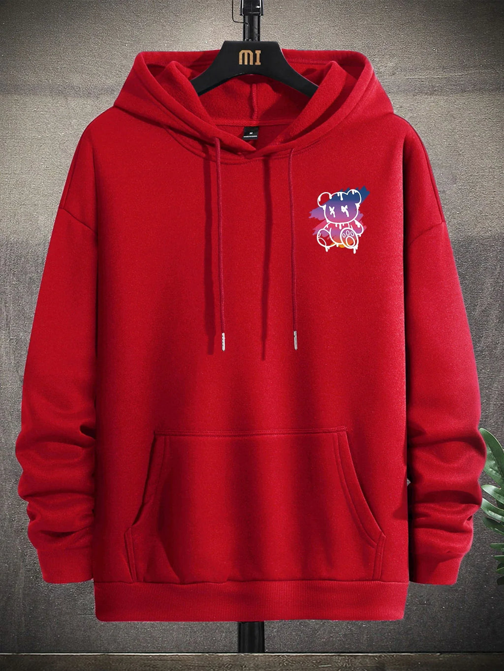New York Art Word Cartoon Bear Sunset Scenery Design Male Clothing Hip Hop Street Hoodies All-Match Pocket Pullovers Men Hoody