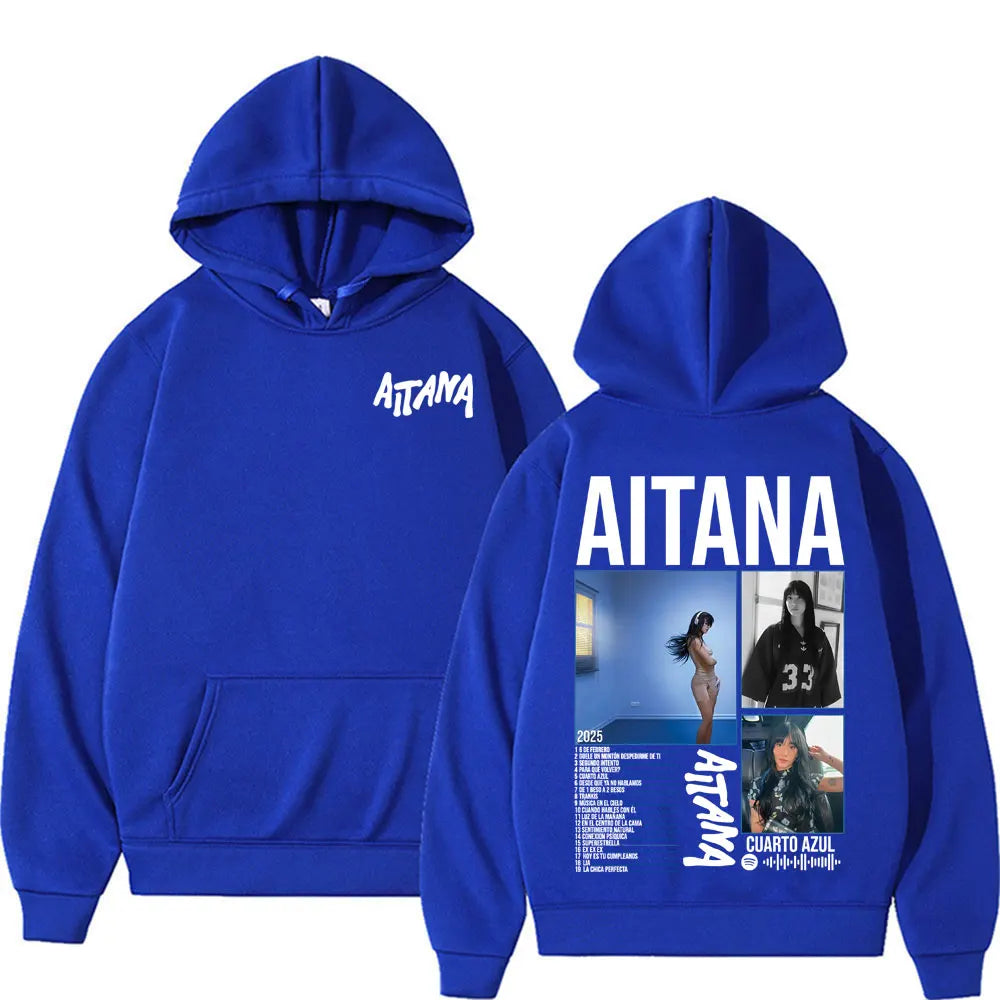 Singer Aitana Cuarto Azul Tour Graphic Hoodies Men Women's Retro Fashion Aesthetic Sweatshirt Fleece Casual Pullovers Streetwear
