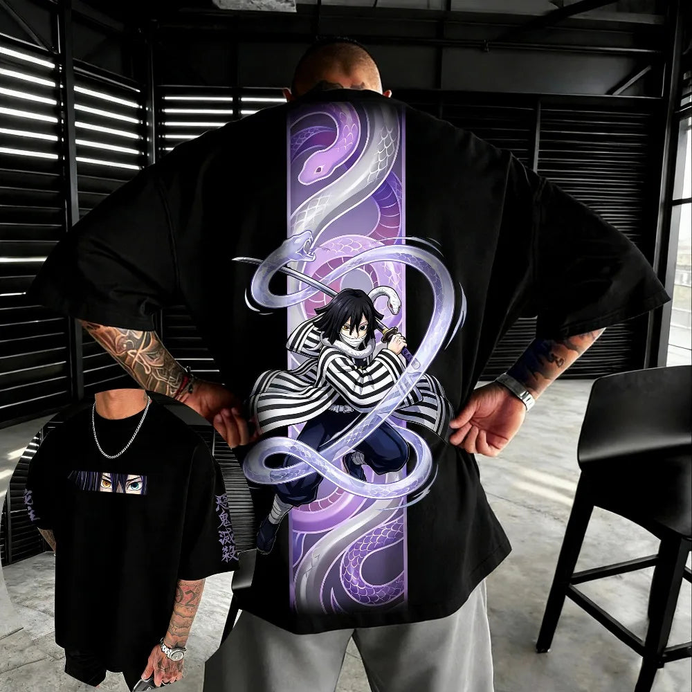 Oversized Unisex Pure Cotton T-shirt Demon Slayer Kochou Shinobu 2026 Summer New Product Anime Printed Casual Short Sleeved Top