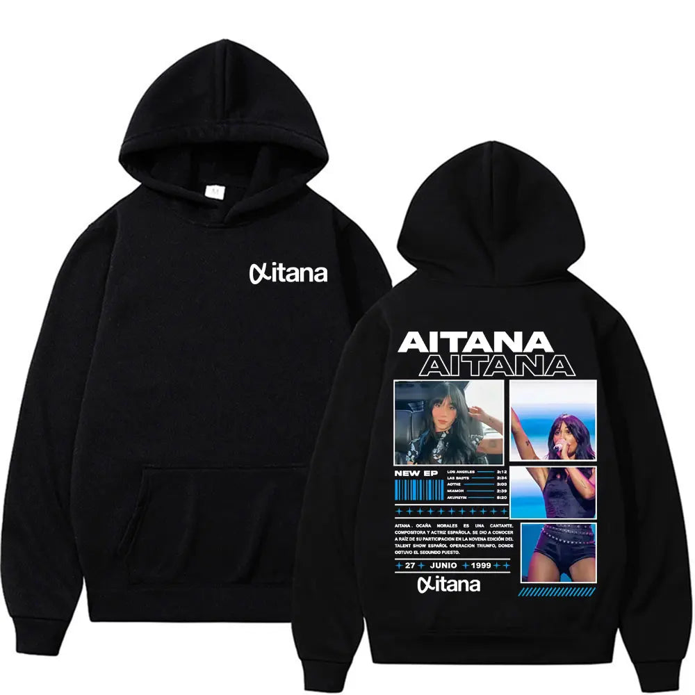 Singer Aitana Cuarto Azul Tour Graphic Hoodies Men Women's Retro Fashion Aesthetic Sweatshirt Fleece Casual Pullovers Streetwear