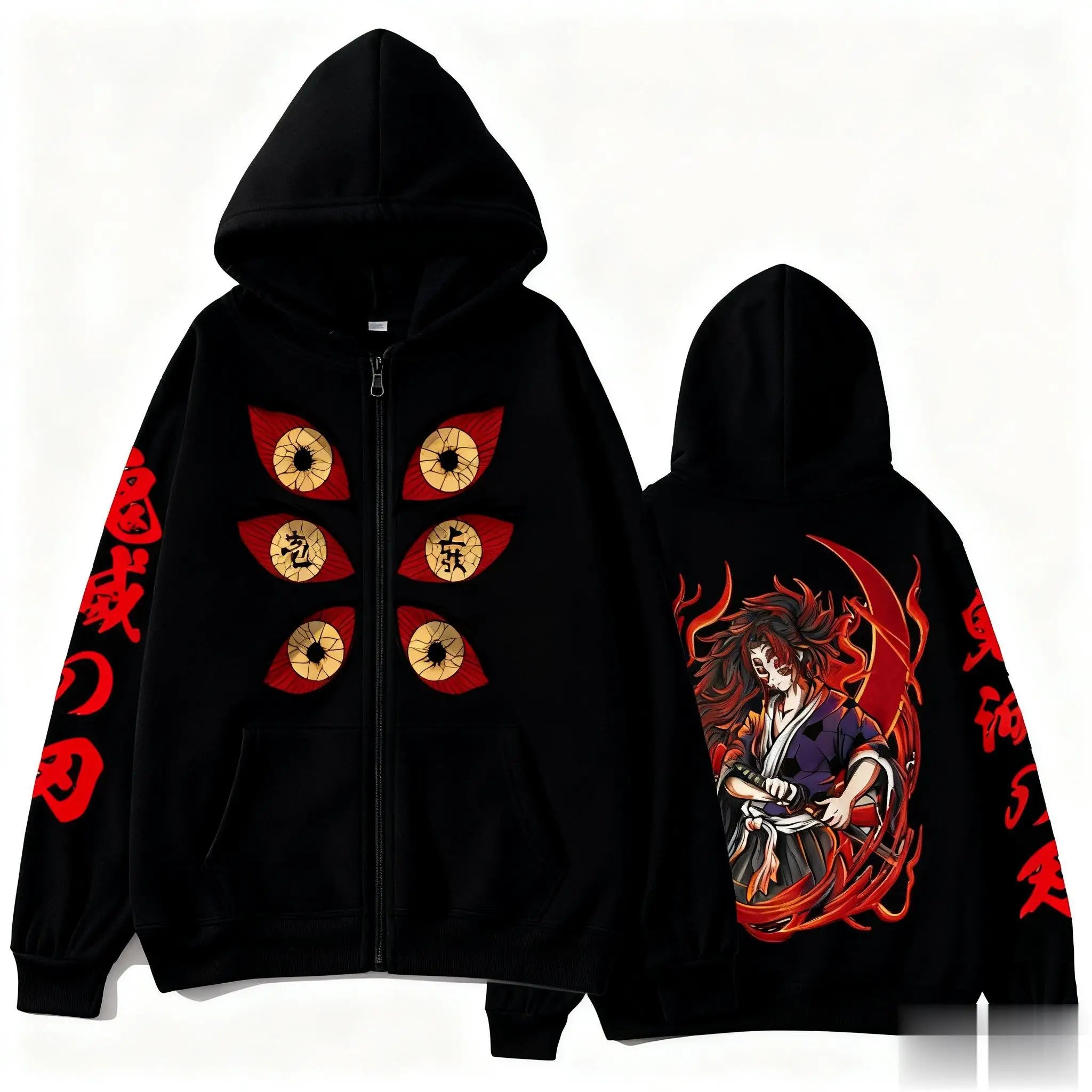 Men Autumn Winter 100%Cotton Zipper Hoodie Women Casual Harajuku Demon Slayer Japanese anime Long Sleeve Y2K Coat Top