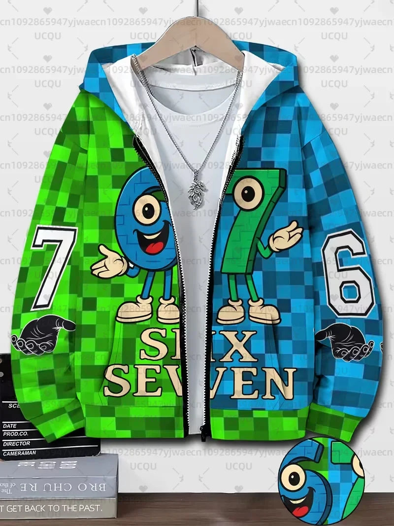 Autumn and Winter Boys' Girl's 3D Print Hooded Zipper Kids 67 Six Seven Italian Brain Rot Math Joke Men's Women's Hoodies