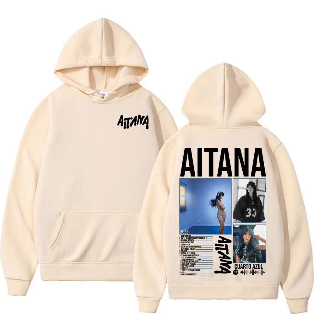 Singer Aitana Cuarto Azul Tour Graphic Hoodies Men Women's Retro Fashion Aesthetic Sweatshirt Fleece Casual Pullovers Streetwear