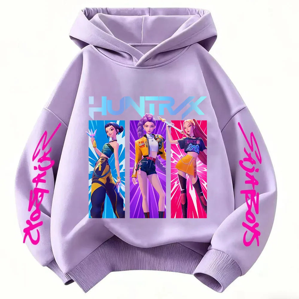 2026 KPop Demon Hunter Cartoon Girls Boy Hooded Sweatshirt Warm Children's Korean Wave Fashion Casual Tops Casual Girls Clothing