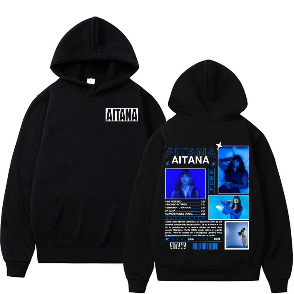 Singer Aitana Cuarto Azul Tour Graphic Hoodies Men Women's Retro Fashion Aesthetic Sweatshirt Fleece Casual Pullovers Streetwear
