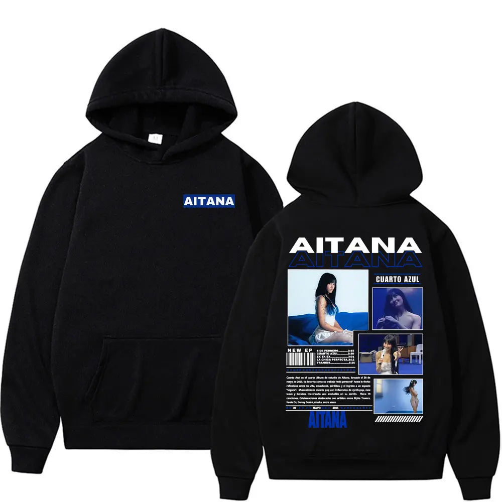Singer Aitana Cuarto Azul Tour Graphic Hoodies Men Women's Retro Fashion Aesthetic Sweatshirt Fleece Casual Pullovers Streetwear