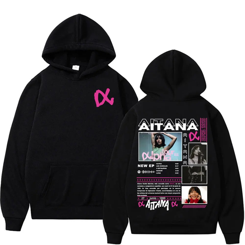 Singer Aitana Cuarto Azul Tour Graphic Hoodies Men Women's Retro Fashion Aesthetic Sweatshirt Fleece Casual Pullovers Streetwear