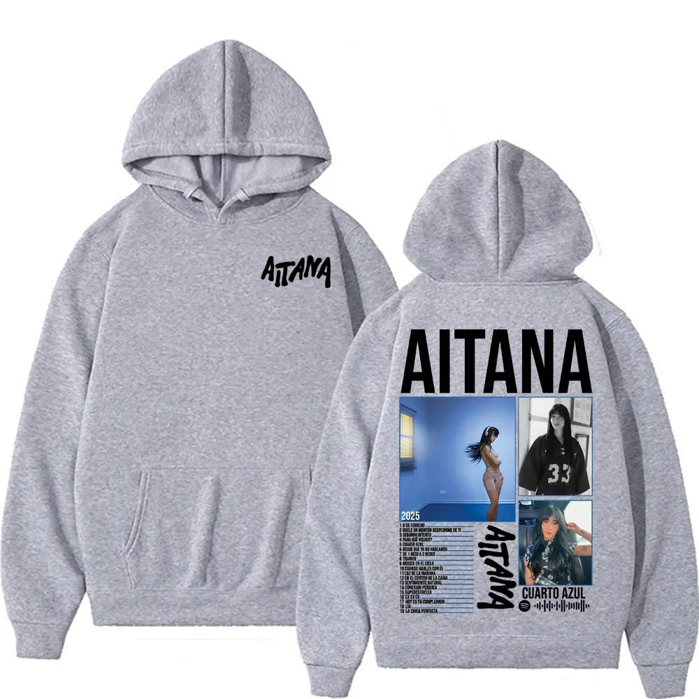 Singer Aitana Cuarto Azul Tour Graphic Hoodies Men Women's Retro Fashion Aesthetic Sweatshirt Fleece Casual Pullovers Streetwear