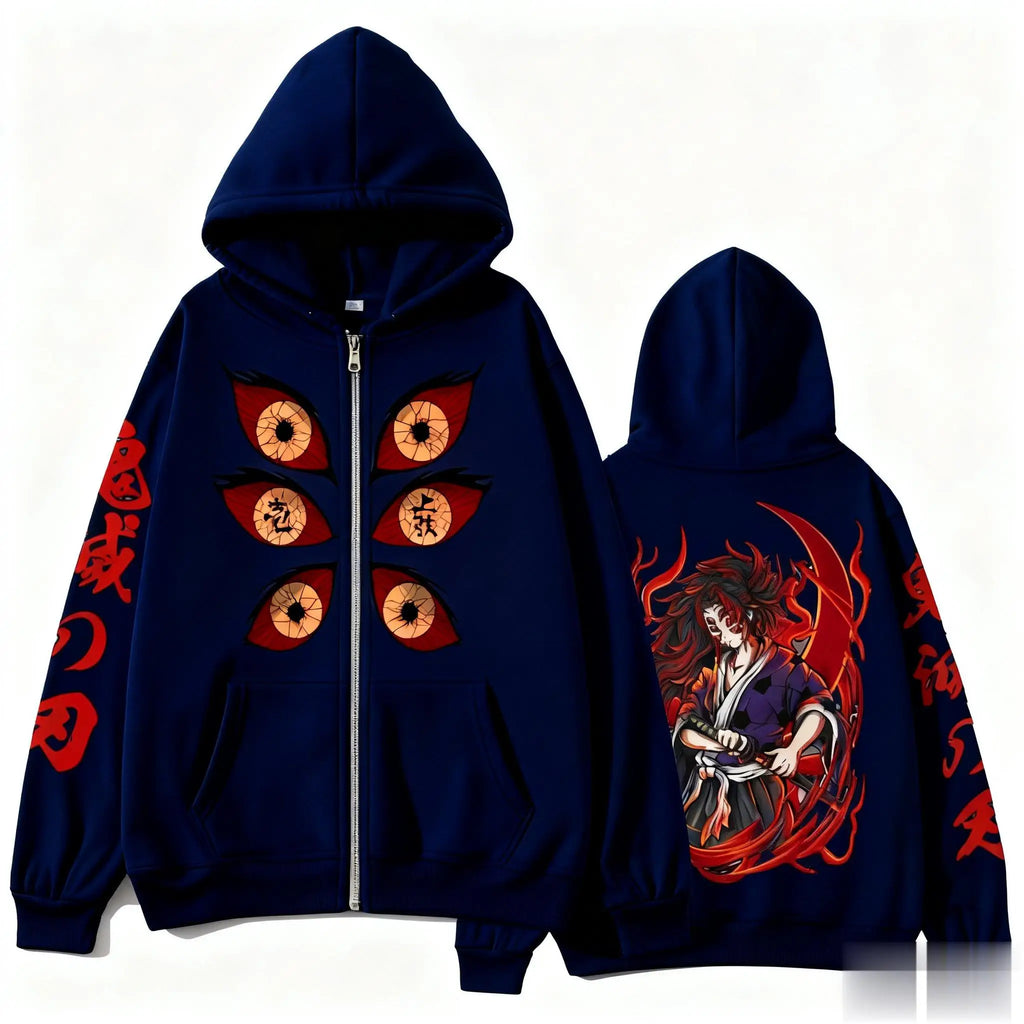 Men Autumn Winter 100%Cotton Zipper Hoodie Women Casual Harajuku Demon Slayer Japanese anime Long Sleeve Y2K Coat Top