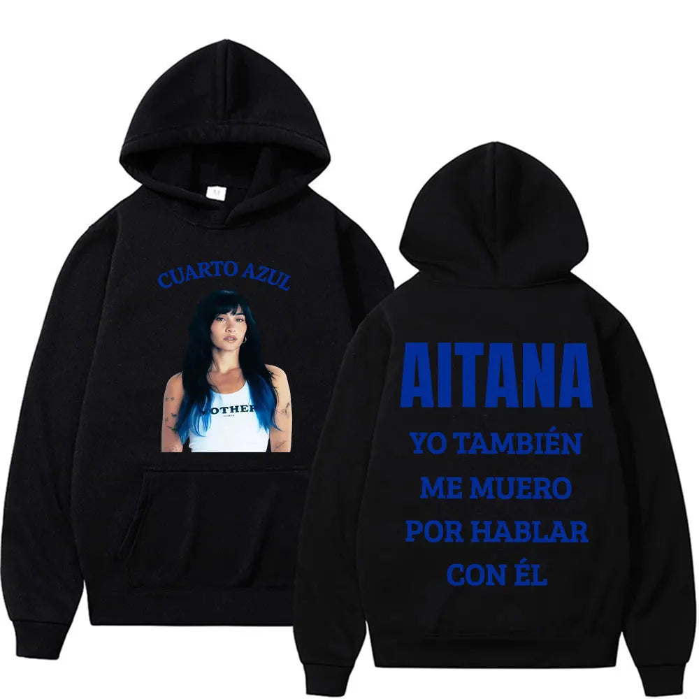 Singer Aitana Cuarto Azul Tour Graphic Hoodies Men Women's Retro Fashion Aesthetic Sweatshirt Fleece Casual Pullovers Streetwear