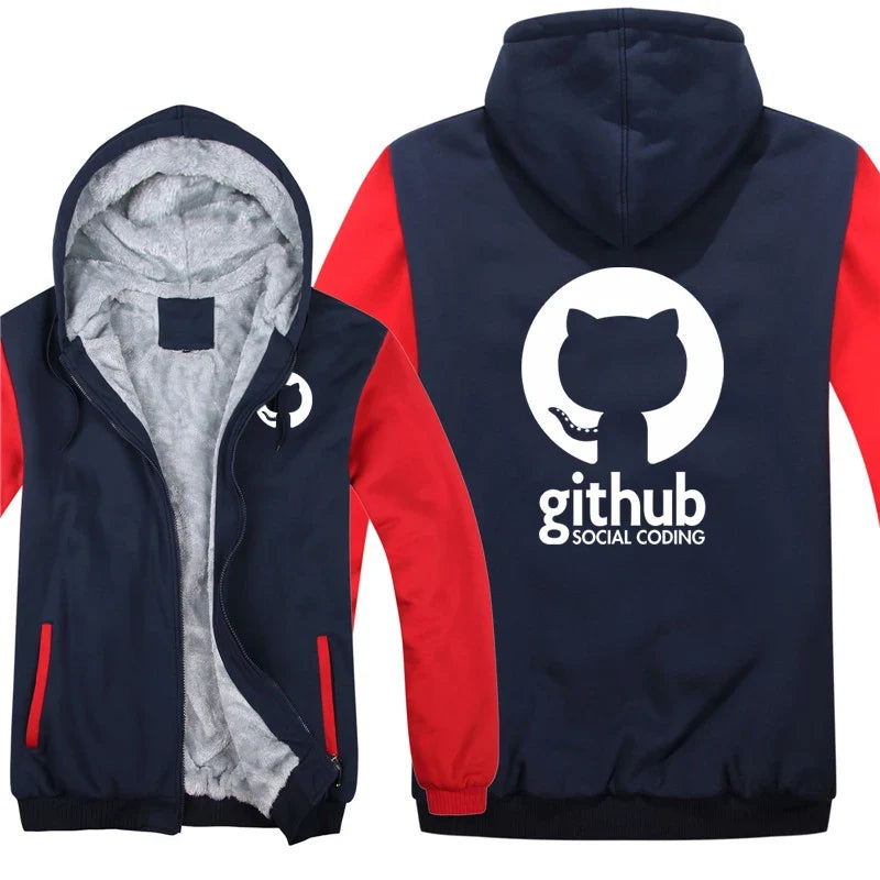 Hoodies Men Coat Winter Warm Fleece Github Programmer Sweatshirts Jacket