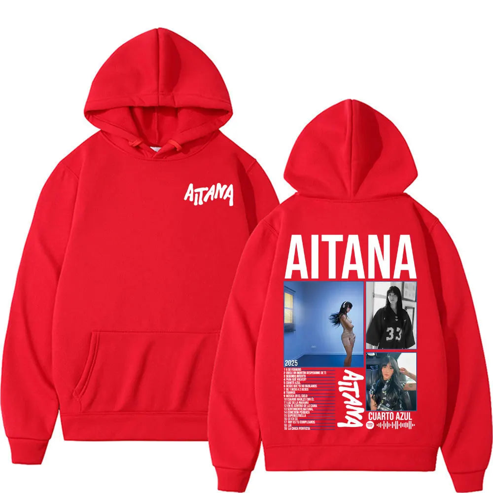 Singer Aitana Cuarto Azul Tour Graphic Hoodies Men Women's Retro Fashion Aesthetic Sweatshirt Fleece Casual Pullovers Streetwear
