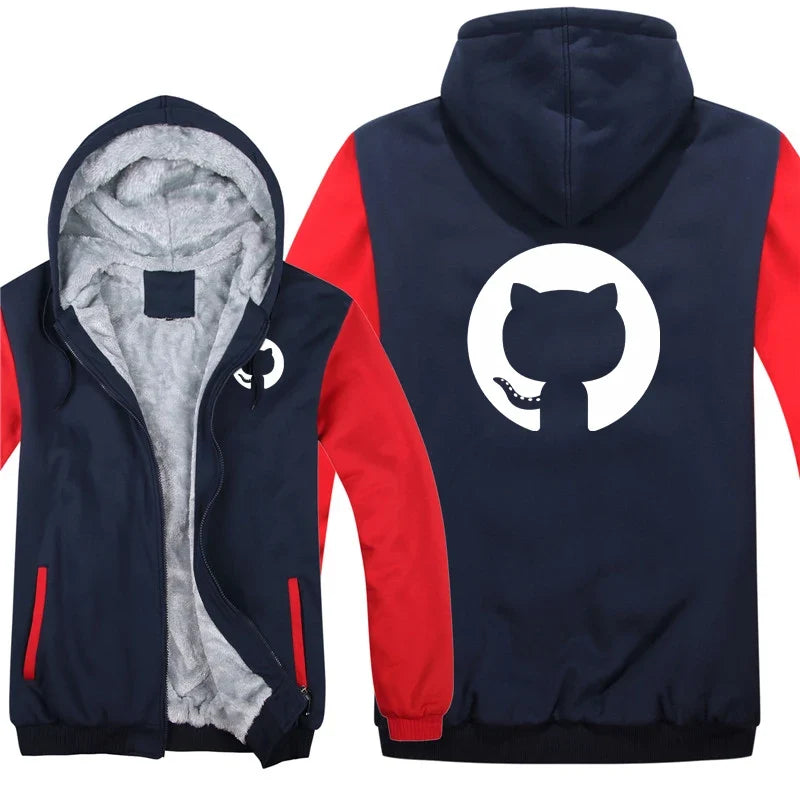 Hoodies Men Coat Winter Warm Fleece Github Programmer Sweatshirts Jacket