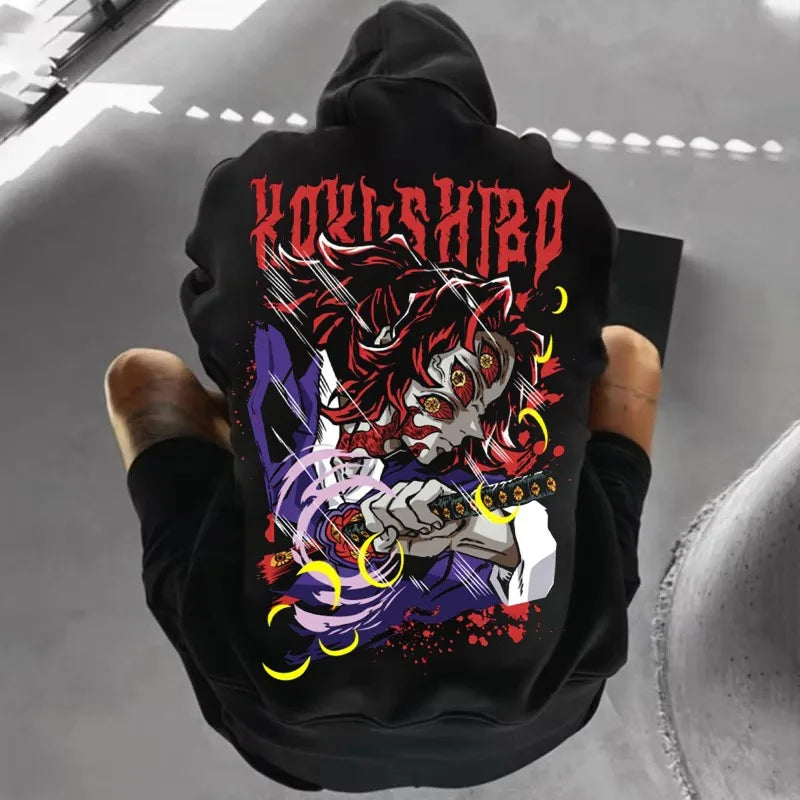 Print Black Hoodie. Oversized Streetwear Sweatshirt Men Women Long Sleeve Casual Autumn Top Unisex
