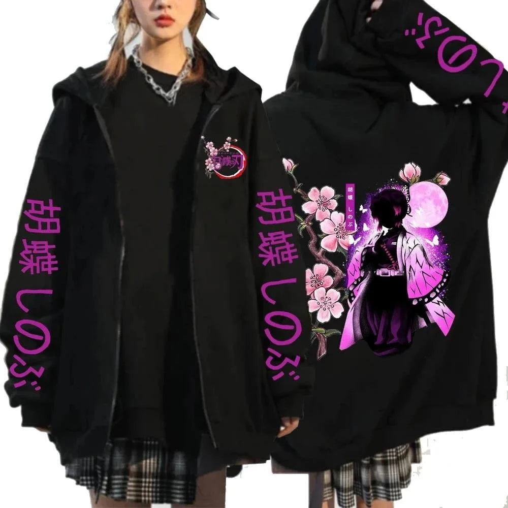 New Unisex Demon Slayer Anime Hooded Jacket Women Men Streetwear Casual Zip Up Coat Graphic Print Spring Autumn Fashion Y2k