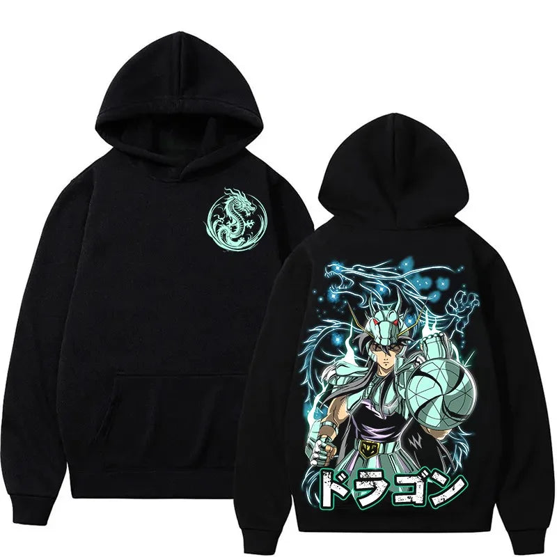 Dragon Shiryu Pattern Autumn Winter Hoodie Harajuku Double-sided Printed Men's Women's Y2k Street Long Sleeved Top