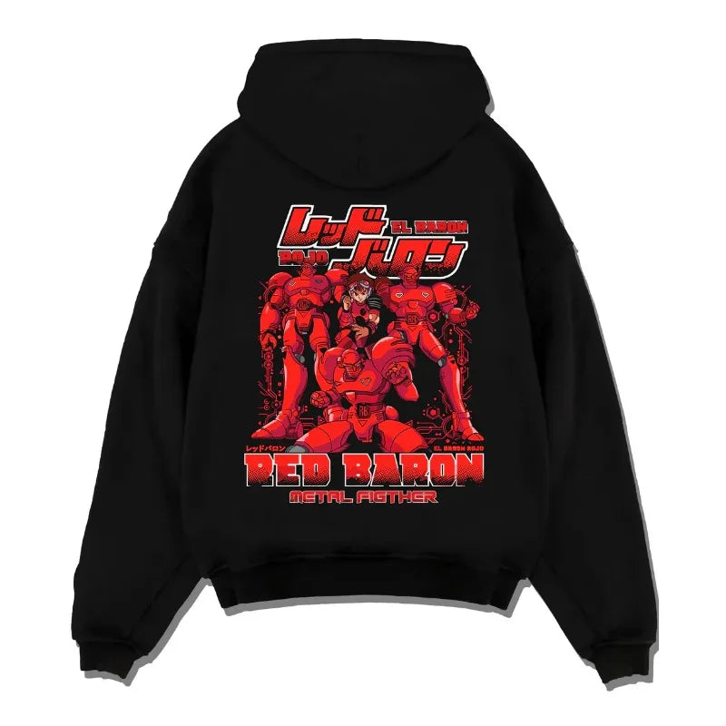 Men's Autumn Winter Hoodies Japanese Anime Gundam Red Baron Mecha Print Hooded Sweatshirt Y2K Oversized Cotton Man's Casualwear